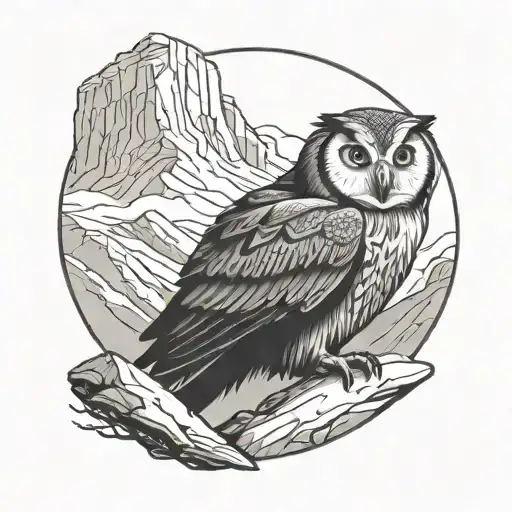 Owl Perched In Mountains
