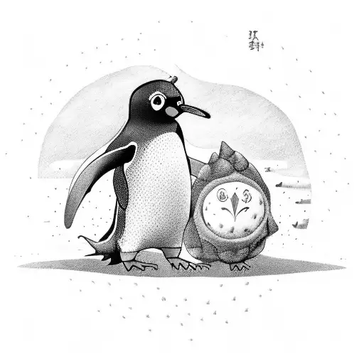 A Penguin And A Dragon Facing Off In A Handball Match