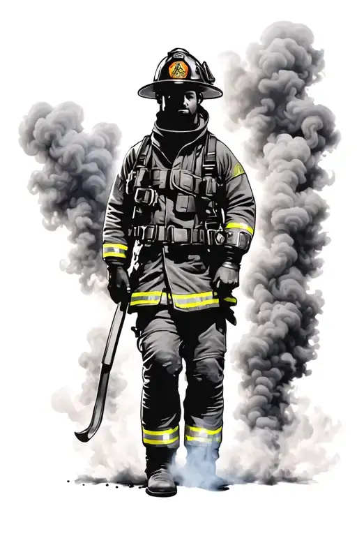 Silhoette Of Firefighter Standing In Smoke