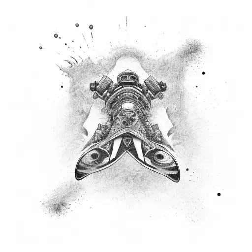 A Black And Grey Sketch Of A Spray Can With Waves And Skateboards Emerging From It