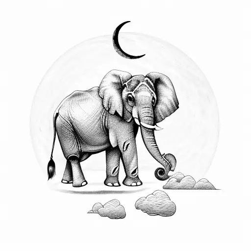 Elephant With The Moon In The Background