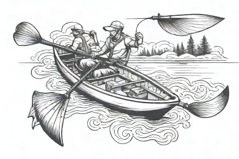 Kayak Paddle And Fishing Rod Crossed For Guy