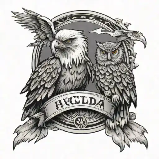 Eagle And Owl Holding Banner With Houda On It