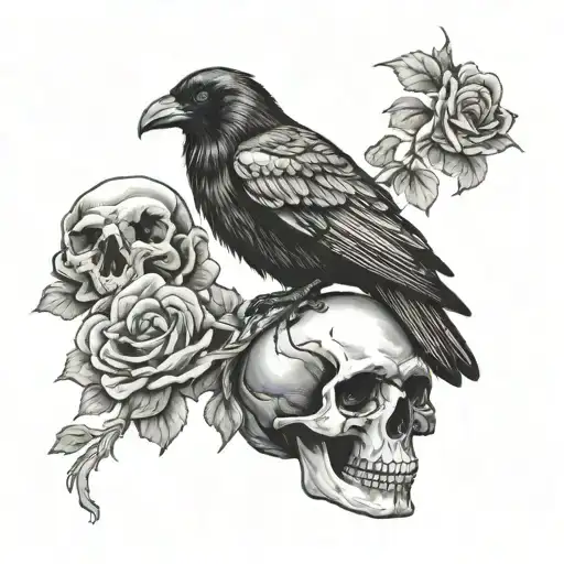 Raven Perched On A Skull