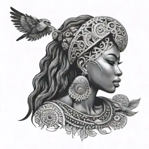 Side Profile African Goddess Surrounded By Mandalas