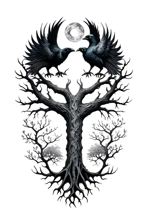 Yggdrasil With Huginn And Muninn