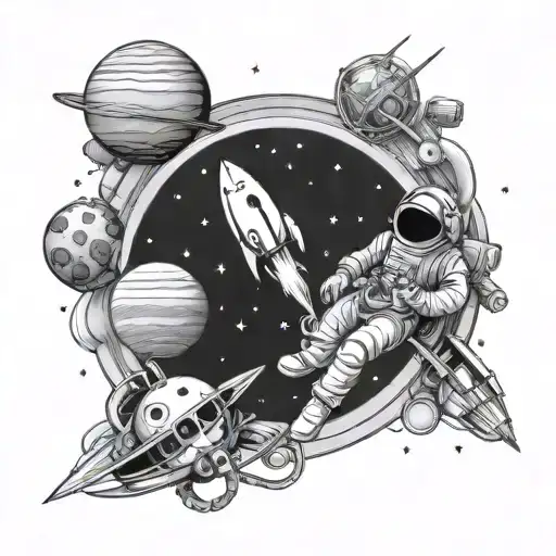 Outer Space With Planets And Rocket Ship With Astronaut