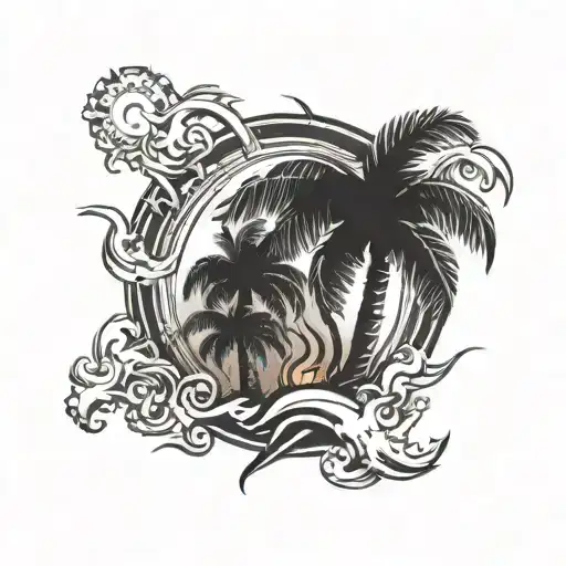 Palm Tree On Fire Surrounded