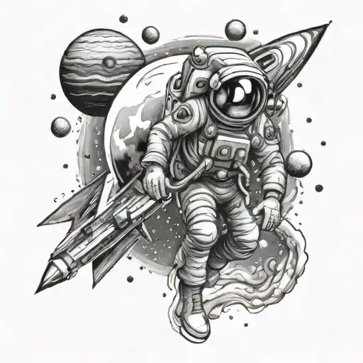 Outer Space With Planets And Rocket Ship With Astronaut Half Sleeve