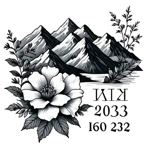 Mountains And Flowers With 2 Roman Numeral Dates