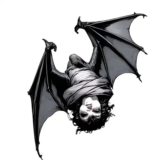 Upside Down Hanging Bat Wings Wrapped Around Body