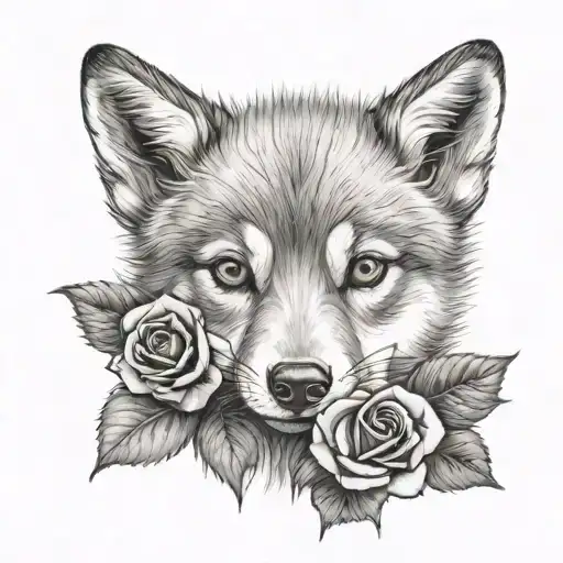 Baby Wolf With A Rose