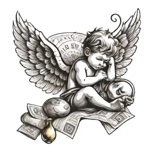Cupid Boy Sleeping With Money Bag And Letters