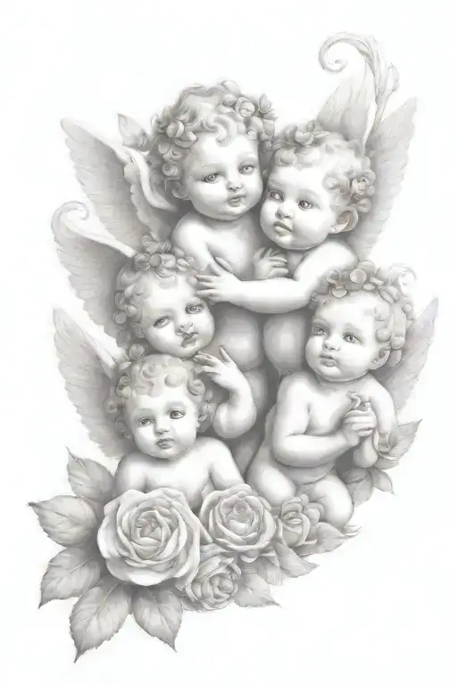 Cute Cherubs Holding Flowers As A Family Tree