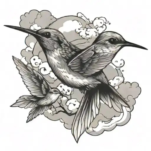 Clouds And Hummingbird Flying