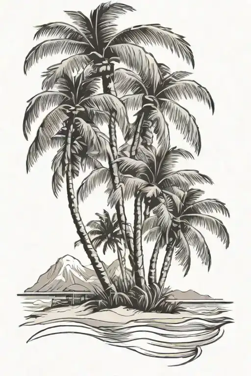 Beach Scene With Palm Trees