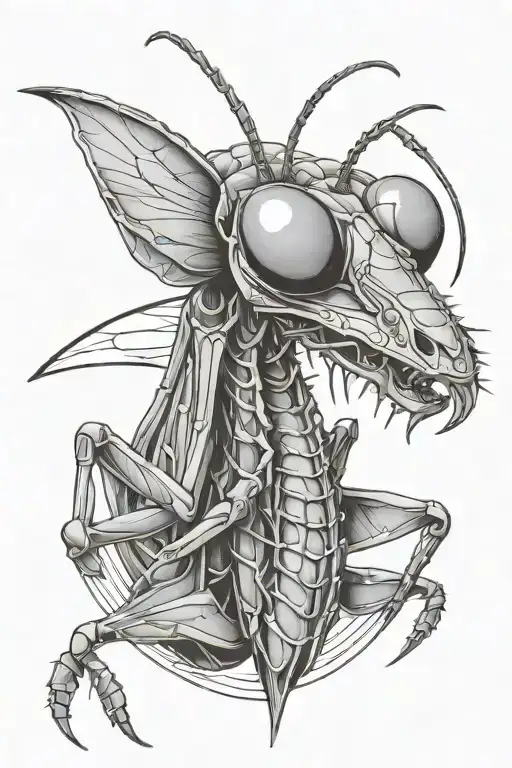 Praying Mantis Head With Red Line Cutting In Half