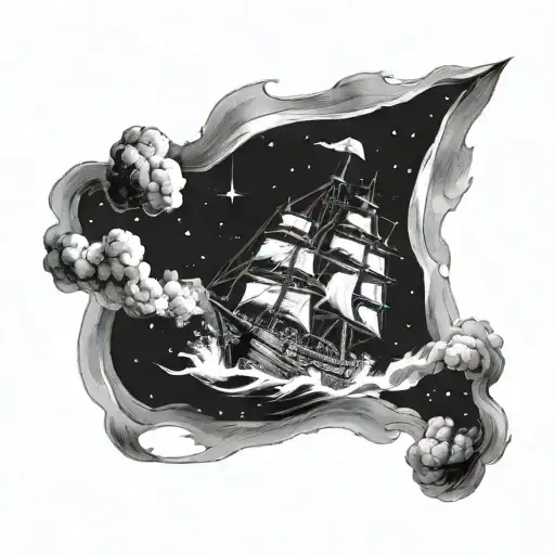 1700S Ship In Space In Meteor Shower