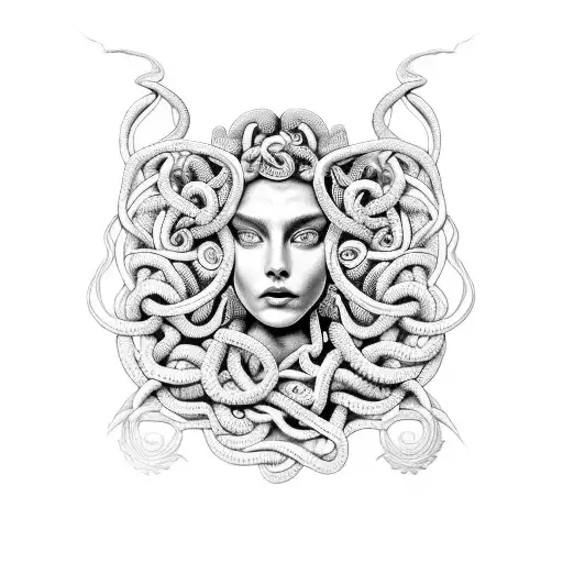 A Mesmerizing Medusa With Intricate Celtic Patterns Entwined In Her Hair