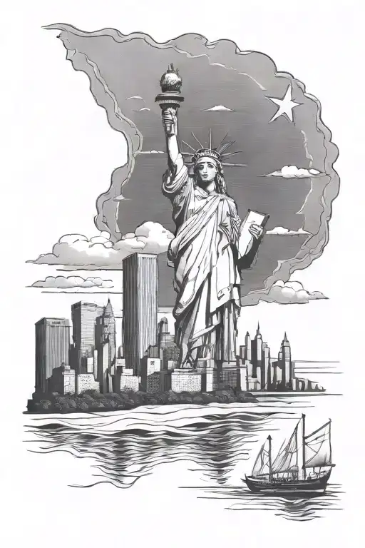 Beach And New York City Skyline