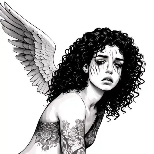 Female Curly Hair Latina Angel Crying