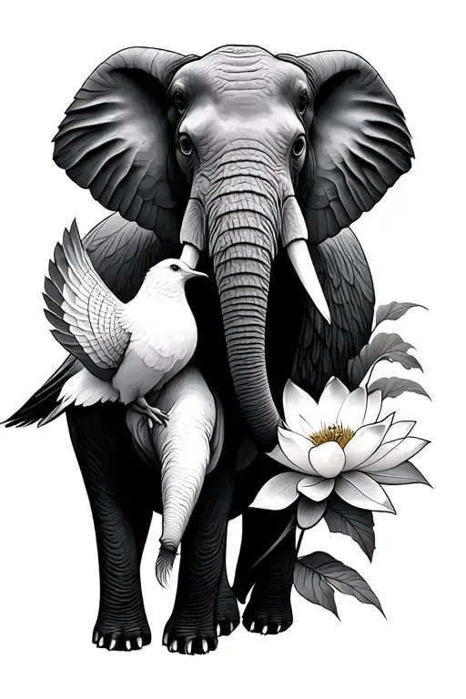 Lotus Flower Dove And Elephant Walking