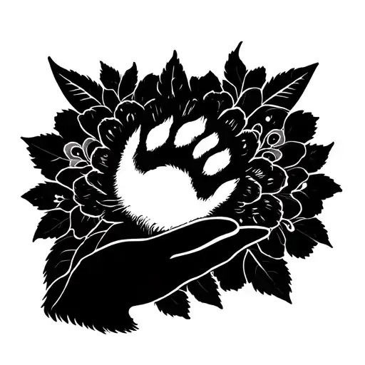 Minimalist Tattoo With A Cat's Paw And A Woman's Hand Holding It In A Floral Spirit