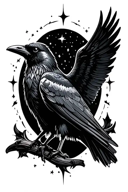 Raven With A Starry Night Behind It