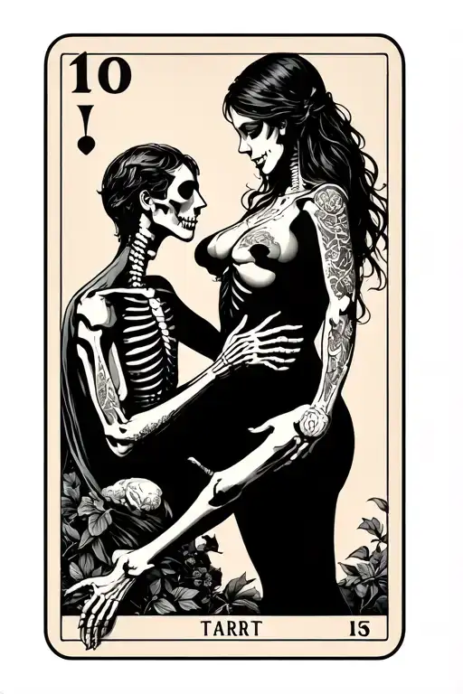 The Lovers Tarot Card Featuring Human Male Skeletal Female