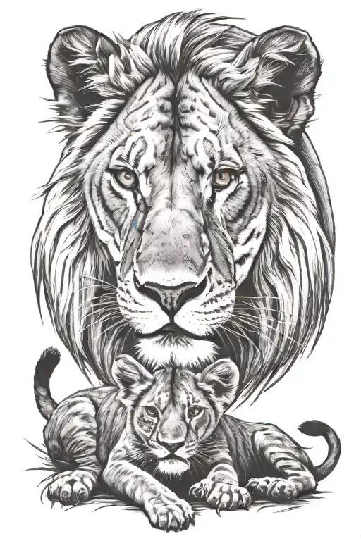Lioness And Lion Cub