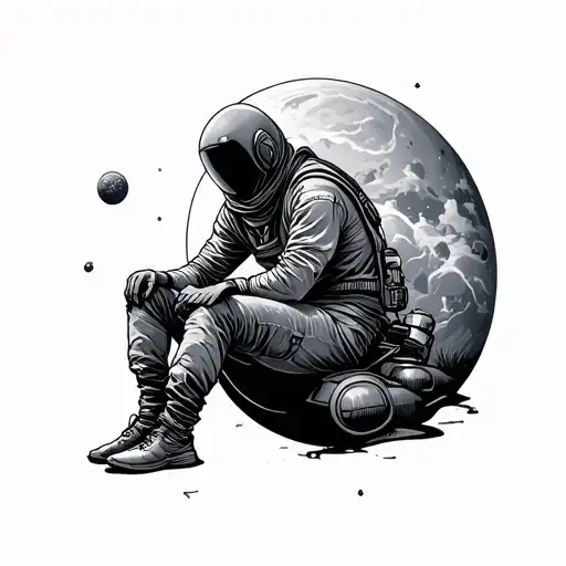 A Tattoo Of Someone Alone In Self-isolation In Space Sitting On Something