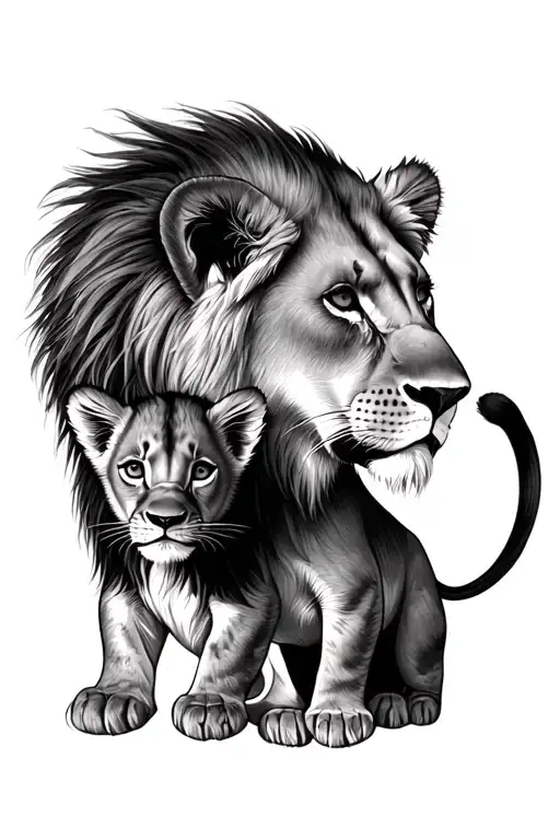 Lioness And Lion Cub
