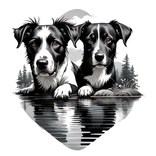 Dogs In A Background With A Lake Arm