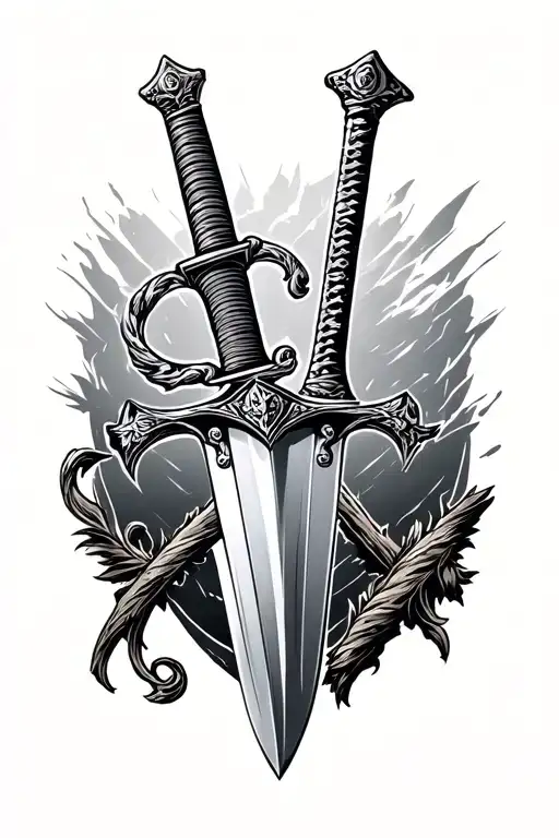 A Half Of The Sword And The Sword Next To The Sword In A Steep Militare Est