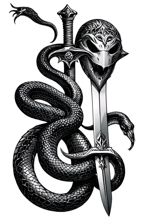 Snake And Sword Interwined With Sleep Token Mask Incorporated