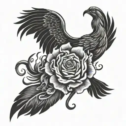 Hand Tattoo With A Flower And A Phoenix Rising From Ashes
