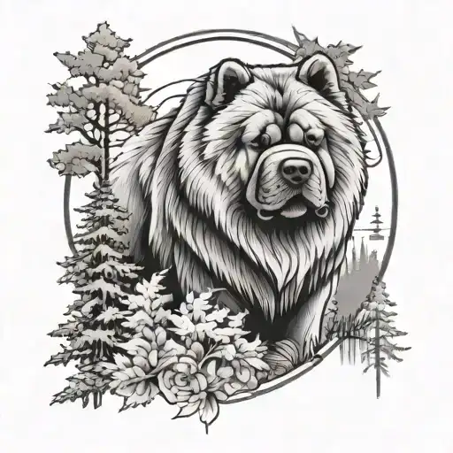 Chow Chow Dog With Forest And Time Background Black