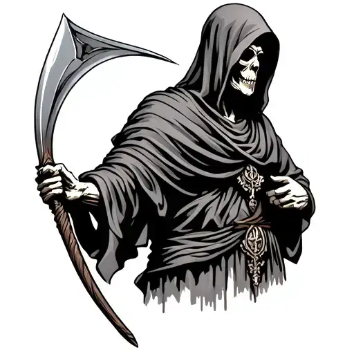 Greek Grim Reaper Holding A Scythe