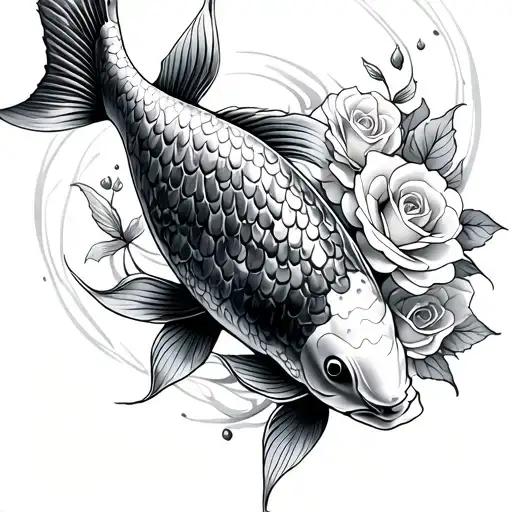 Koi Fish With Roses