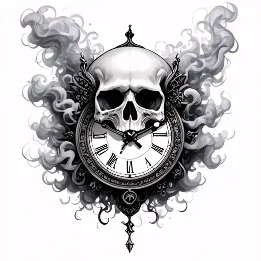 Clock And Skull With Smoke Forming The Shape