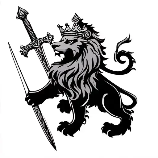 Heraldic Lion With Crown And Irish Sword