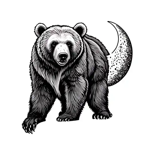 Fine Line Bear And Crescent Moon