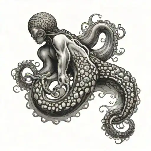 Octopus Looking Up At Mermaid