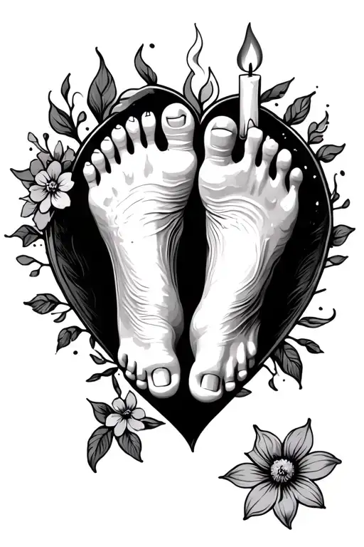Baby Foot With Flower And Candle Burning Heart