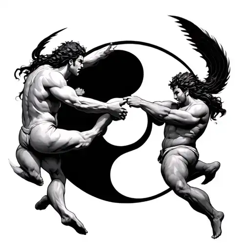 Yin Yang Symbol With Two Gods Wrestling