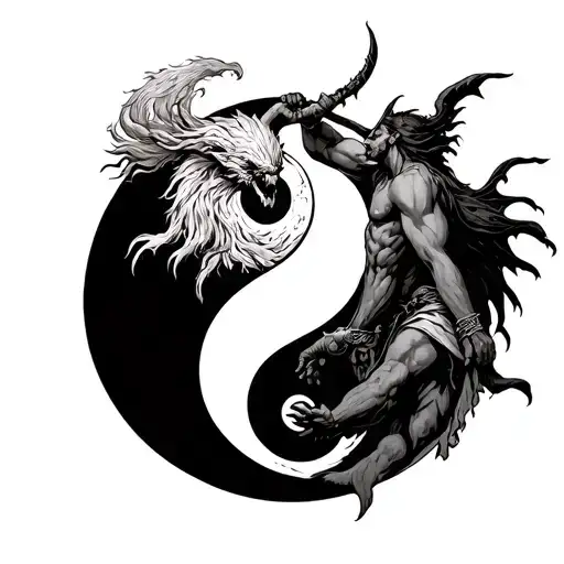 Chernobog Slavic God Fighting In A Yin Yang Symbol