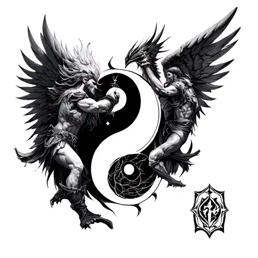 Chernobog Slavic God Fighting Angel In The Shape Of A Yin Yang