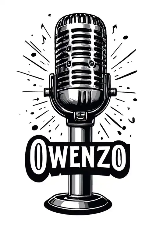 Music Inspired Tattoo Featuring A Hand Held Microphone Saying Owenzo