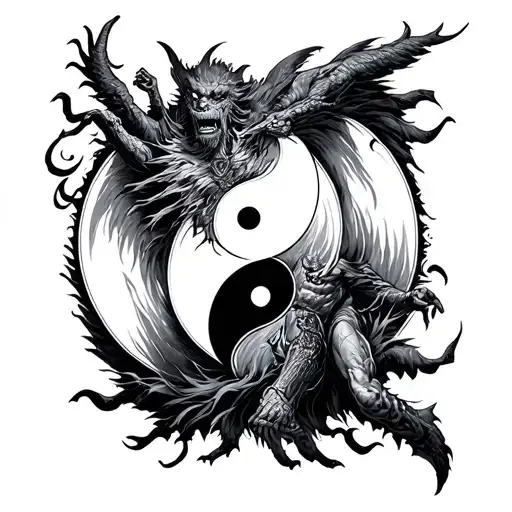 Yin Yang Symbol With Chernobog Slavic God Fighting