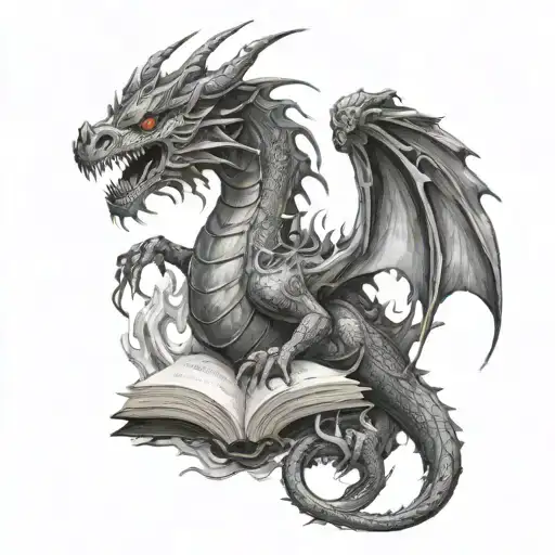 Dragon Made Of Black Fire Emerging From A Book